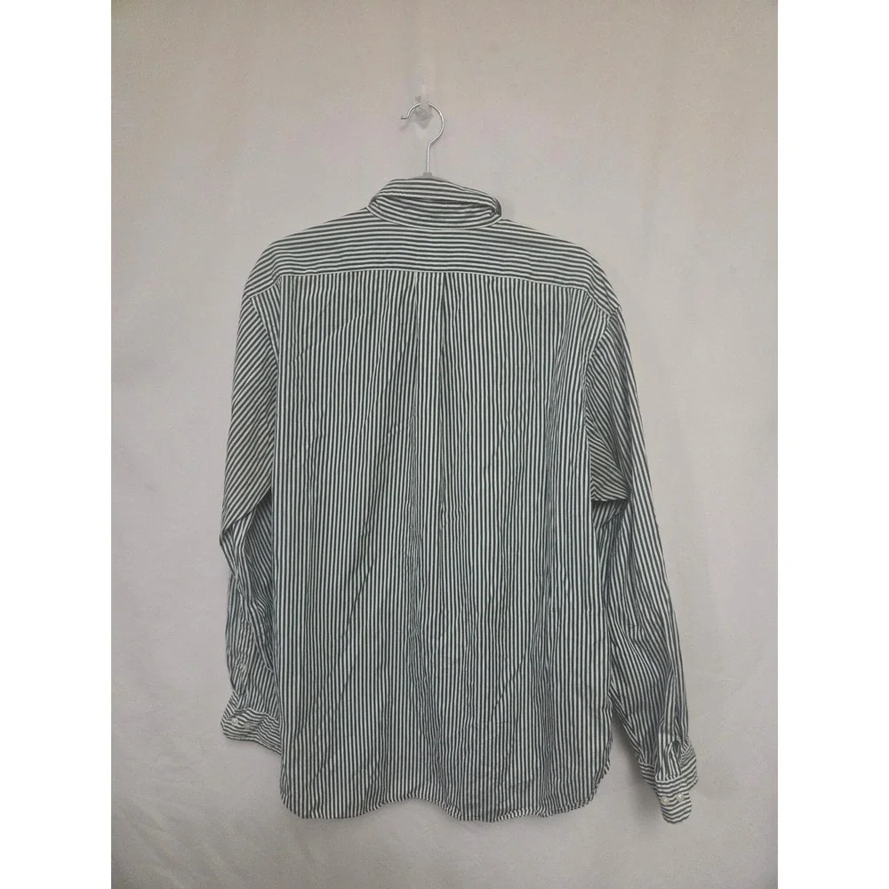 Ralph Lauren Classic Fit Green White Striped‎ Button Down Mens 17 XL Pony Logo